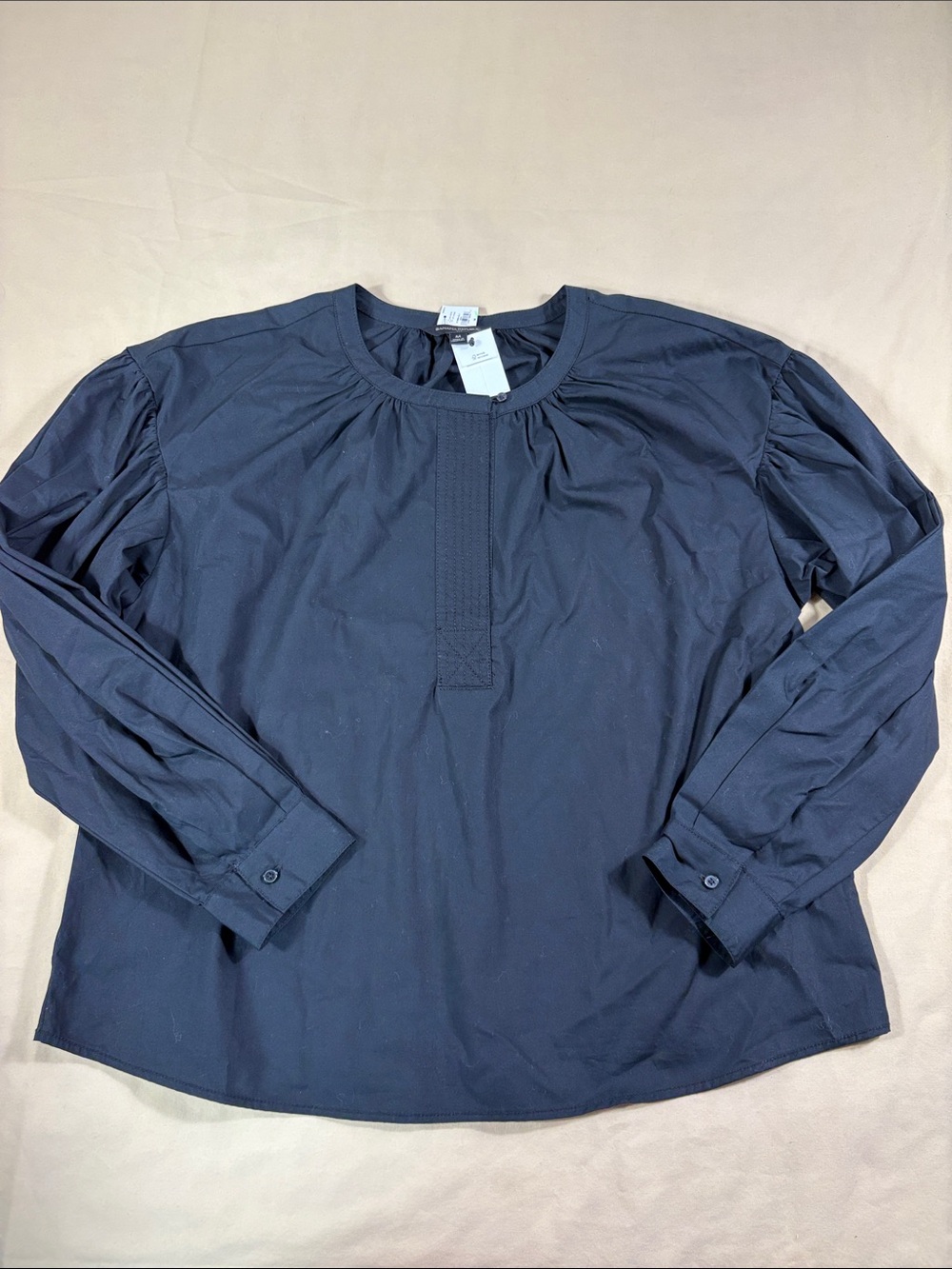 Banana Republic Women's Black Shirred Popover Top Cotton Balloon Sleeve Sz M NWT